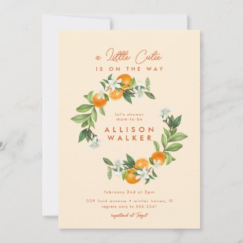 Orange Little Cutie Citrus Baby Shower Invitation