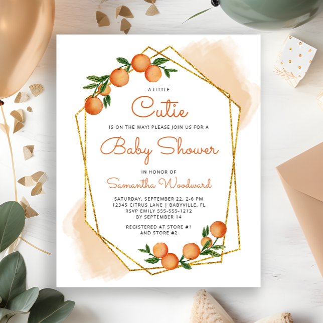 Orange Little Cutie Citrus Baby Shower Invitation (Creator Uploaded)