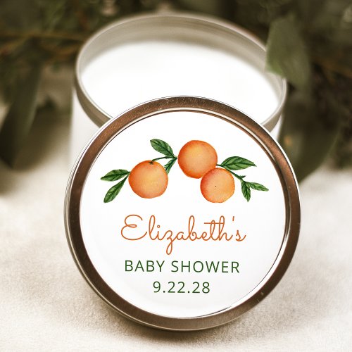 Orange Little Cutie Citrus Baby Shower Square Stic Classic Round Sticker