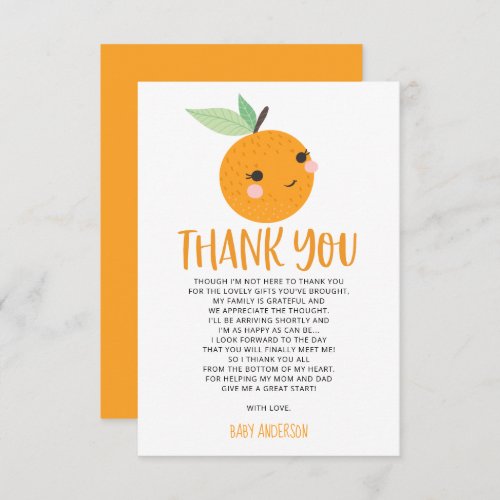 Orange Little Cutie Citrus Baby Shower Thank You  Invitation