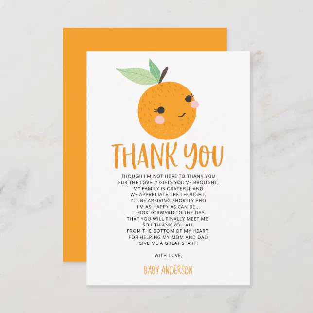 Orange Little Cutie Citrus Baby Shower Thank You Invitation | Zazzle