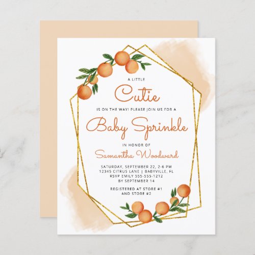 Orange Little Cutie Citrus Baby Sprinkle Invite