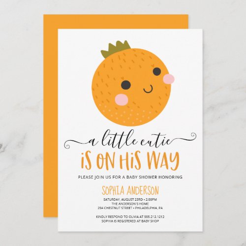 Orange Little Cutie Citrus Modern Boy Baby Shower Invitation