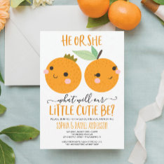Orange Little Cutie Citrus Modern Gender Reveal Invitation at Zazzle