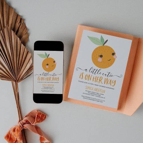 Orange Little Cutie Citrus Modern Girl Baby Shower Invitation