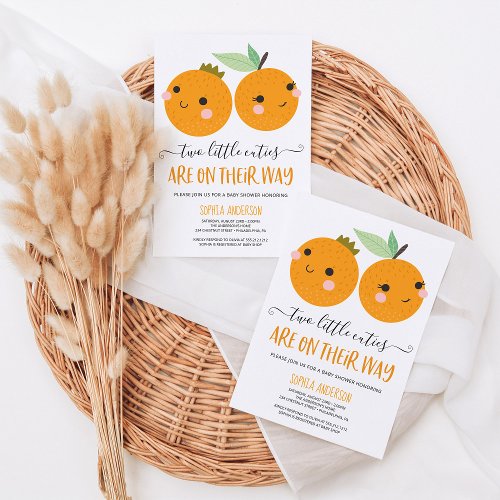 Orange Little Cutie Citrus Modern Twin Baby Shower Invitation
