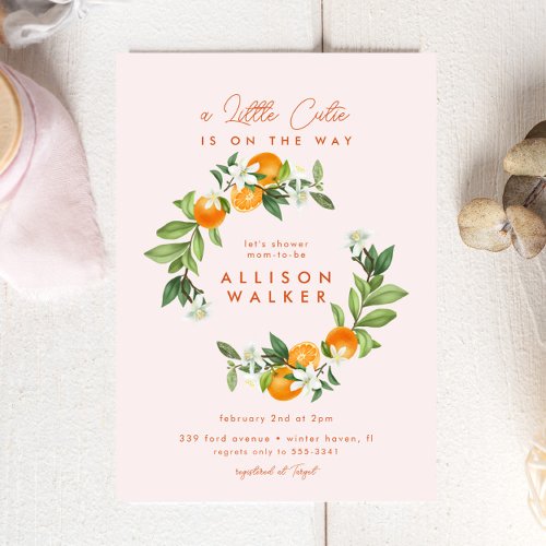 Orange Little Cutie Citrus Pink Baby Shower Invitation