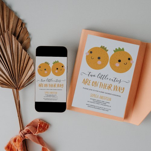 Orange Little Cutie Citrus Twin Boys Baby Shower Invitation