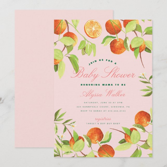 Orange Little Cutie Gender Neutral Baby Shower Invitation (Front/Back)