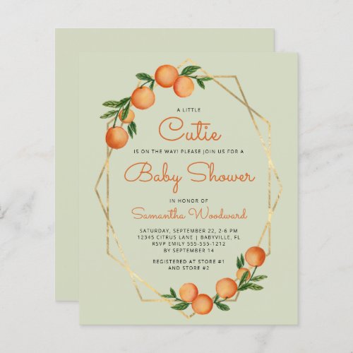 Orange Little Cutie Green Baby Shower Invitation
