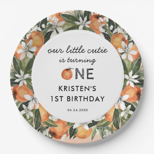 Orange Little Cutie Is One 1st Birthday Paper Plates