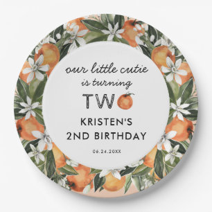 Orange Little Cutie Is Two 2nd Birthday Paper Plates