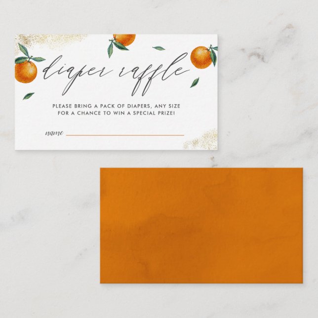 Orange Little Cutie Script Diaper Raffle Ticket Enclosure Card (Front/Back)