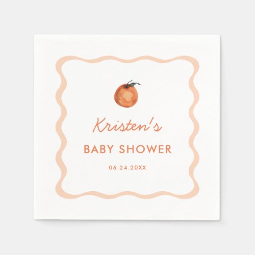 Orange Little Cutie Tangerine Baby Shower Napkins