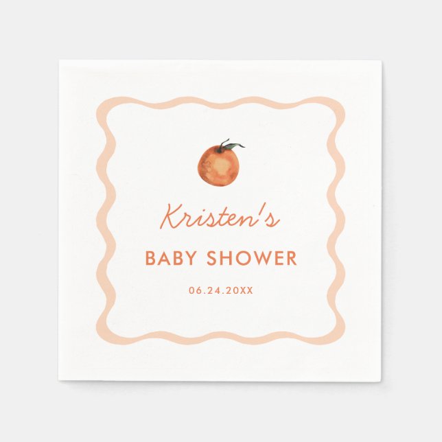 Orange Little Cutie Tangerine Baby Shower Napkins (Front)