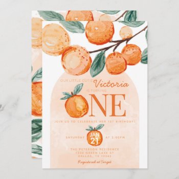 Orange Little Cutie Turning One 1st Birthday Party Invitation by PerfectPrintableCo at Zazzle