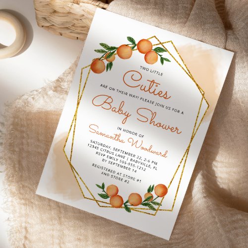 Orange Little Cuties Twins Citrus Baby Shower Invitation