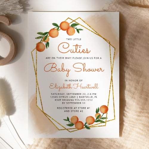 Orange Little Cuties Twins Citrus Baby Shower Invitation