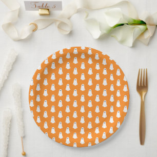 Orange Little Ghosts Pattern Paper Plates