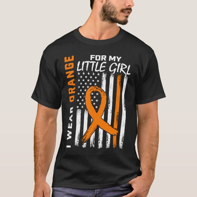 Orange Little Girl Daughter Leukemia Awareness Fla T-Shirt (Front)