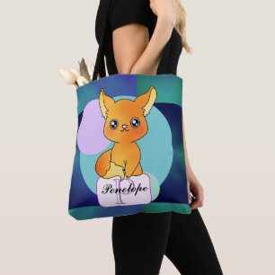 Orange Little Kawaii Sitting Fox Tote Bag