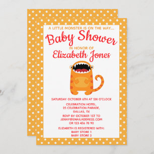 Orange Little Monster Baby Shower Invitation