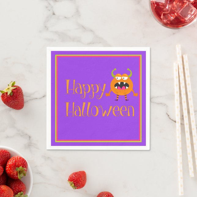 Orange Little Monster Halloween Fun Kids Napkins (Insitu)