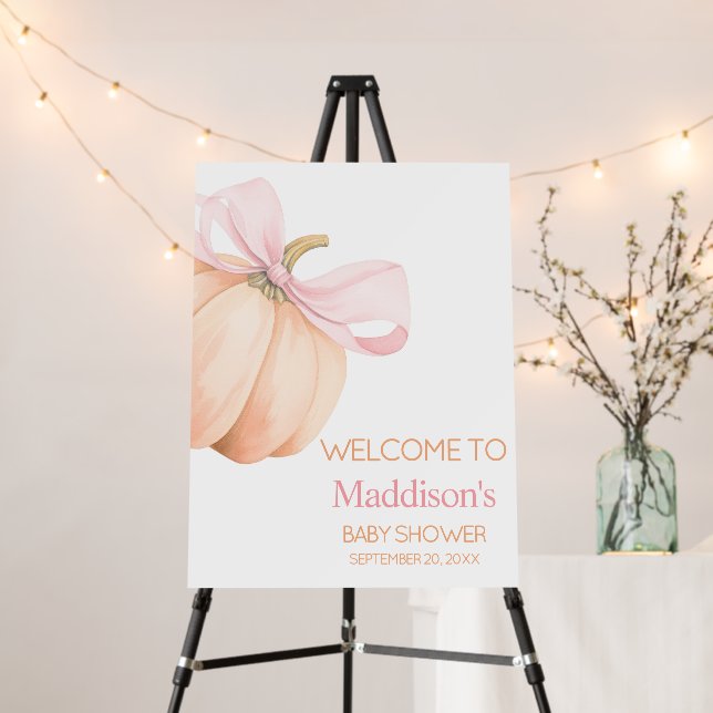 Orange Little Pumpkin Baby Shower Welcome Sign (In Situ (Stand))
