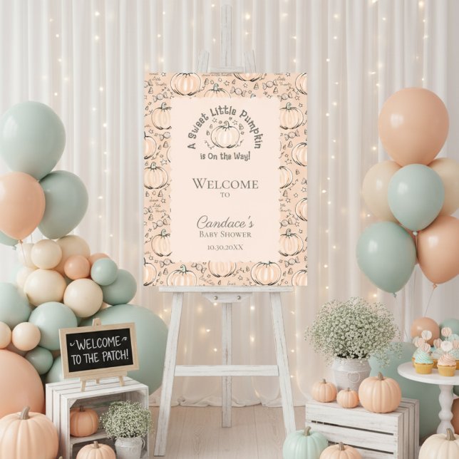 Orange Little Pumpkin Baby Shower Welcome Sign (Cute Halloween & Thanksgiving Fall Baby Shower Little Pumpkin Orange Welcome Sign. Pumpkin Pattern)