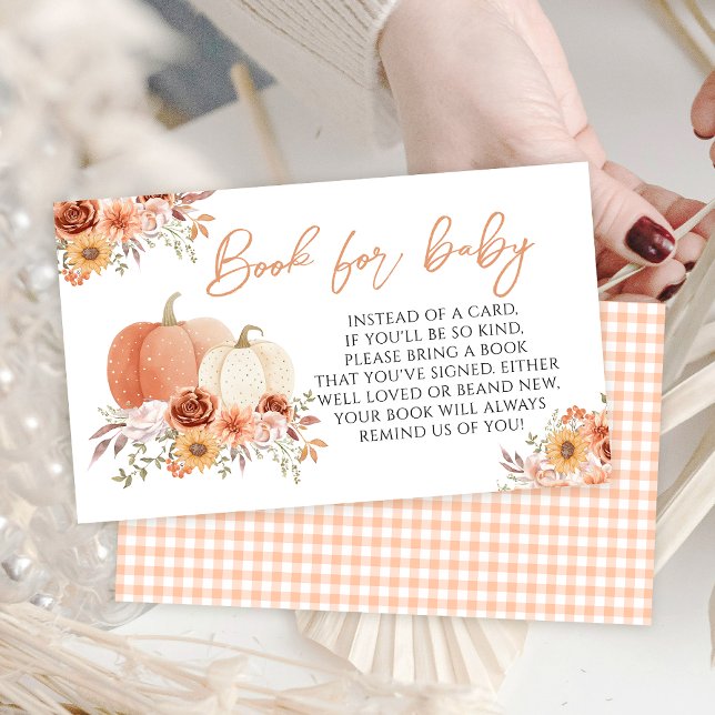 Orange Little Pumpkin floral book for baby shower Enclosure Card (Creator Uploaded)