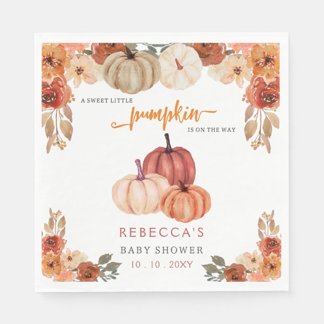 Orange Little Pumpkin Gender Neutral Baby Shower Napkins (Front)