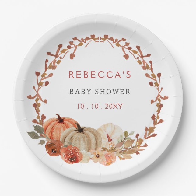 Orange Little Pumpkin Gender Neutral Baby Shower Paper Plates (Front)