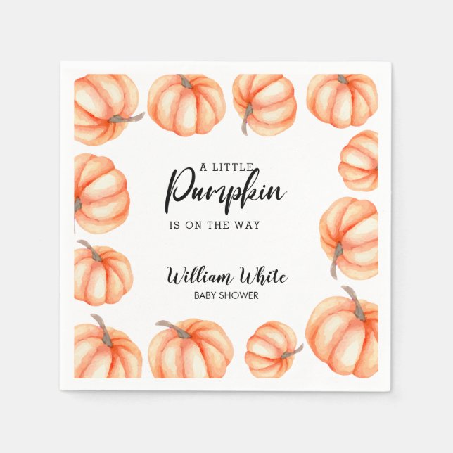  Orange Little Pumpkin Halloween Fall Baby Shower  Napkins (Front)