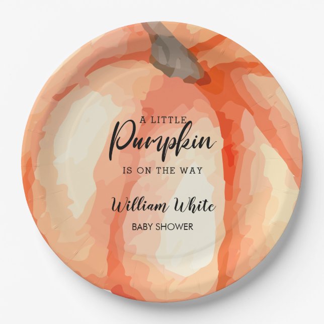  Orange Little Pumpkin Halloween Fall Baby Shower  Paper Plates (Front)