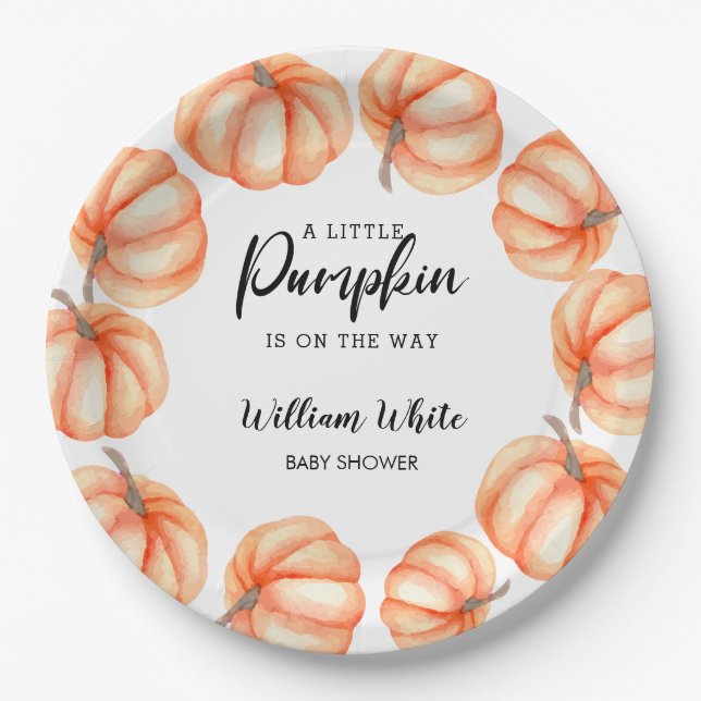  Orange Little Pumpkin Halloween Fall Baby Shower  Paper Plates (Front)
