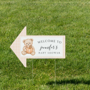 Orange Little Pumpkin Teddy Baby Shower Arrow sign
