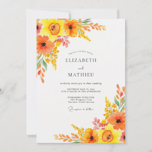 Orange Lively Botanical Spring Wedding Invitation