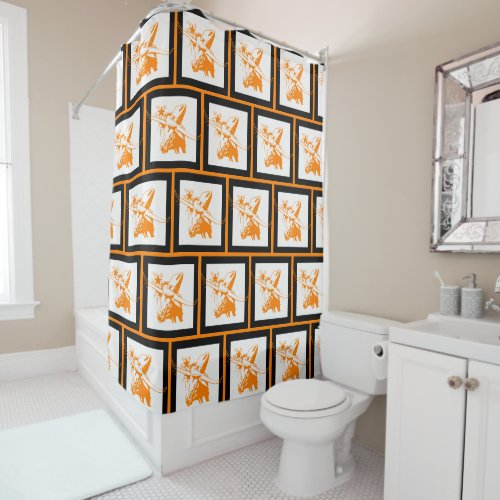 Orange Longhorn Steer with Cowboy Hat Black Trim Shower Curtain