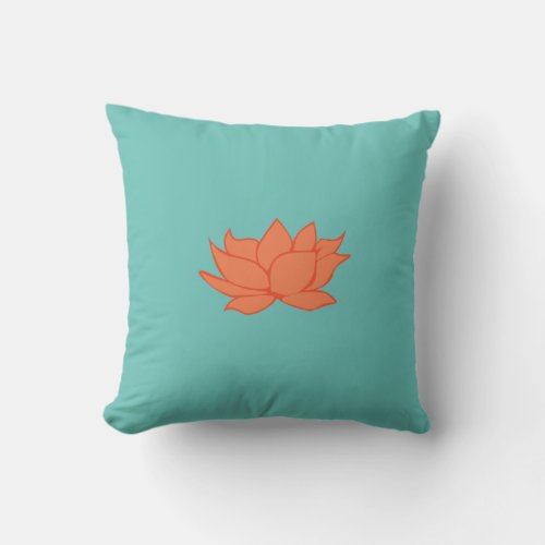 Orange Lotus Throw Pillow _ Teal