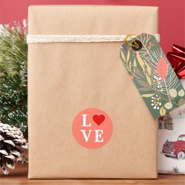 Orange LOVE and Heart Elegant Romantic Classic Round Sticker (Holiday)