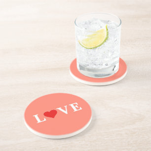 Orange LOVE and Heart Modern Eelegant Coaster