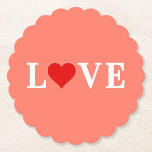 Orange LOVE and Heart Modern Eelegant Paper Coaster