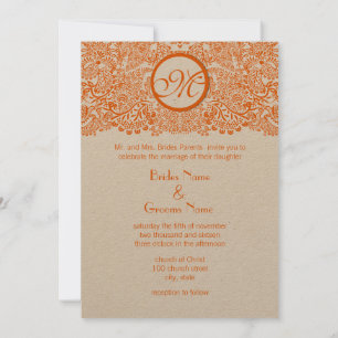 Orange Love Birds Reflections Wedding Invitation