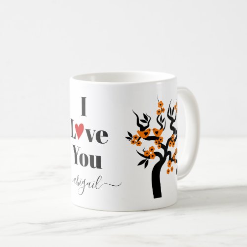 Orange Love birds sakura cherry tree and blossom Coffee Mug