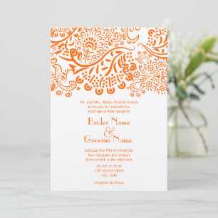 Orange Love Birds Wedding Invitation