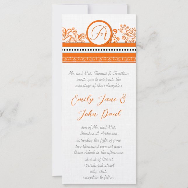 Orange Love Birds Wedding Invitation (Front)
