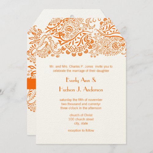 Orange Love Birds Wedding Invitation