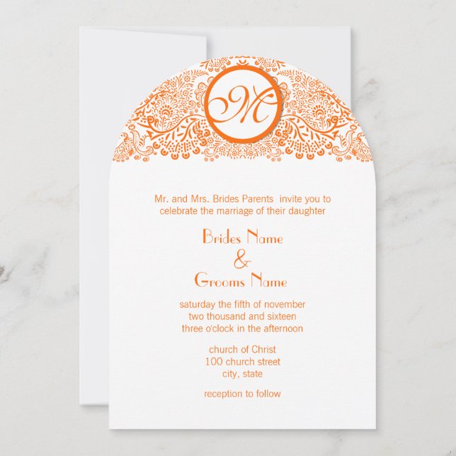 Orange Love Birds Wedding Invitation Thin Band (Back)