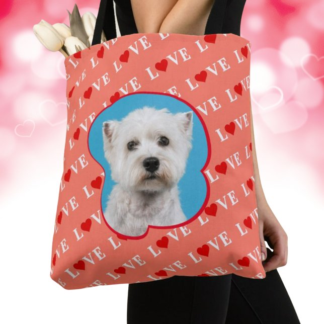 Orange LOVE Modern Elegant Custom Photo Tote Bag (Creator Uploaded)