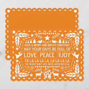 Orange Love Peace Joy papel picado Christmas Holiday Card
